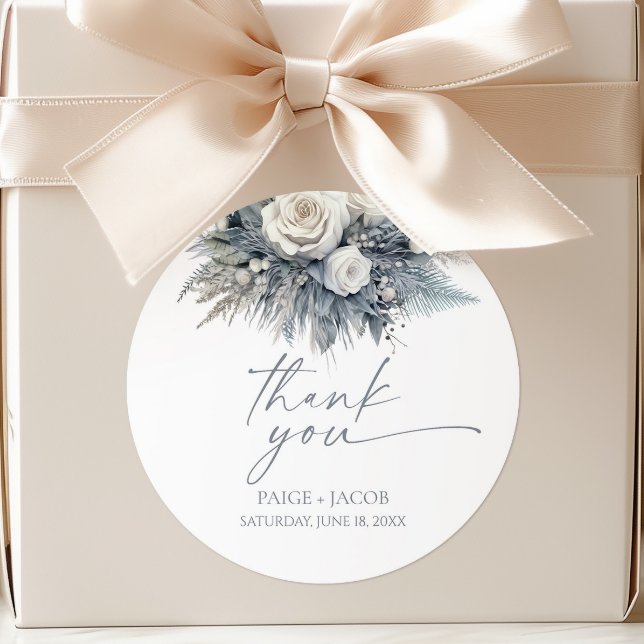 Boho White Rose Floral Flower Garden Wedding Classic Round Sticker (Creator Uploaded)