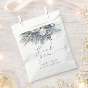 Boho White Rose Floral Flower Garden Wedding Favor Bag