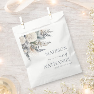 Boho White Rose Floral Flower Garden Wedding Favor Bag