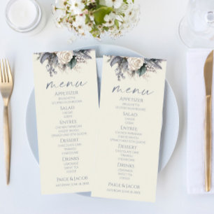 Boho White Rose Floral Flower Garden Wedding Menu