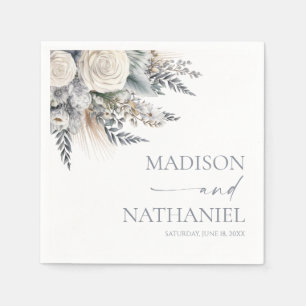 Boho White Rose Floral Flower Garden Wedding Napkins