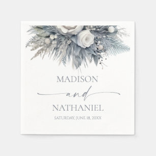 Boho White Rose Floral Flower Garden Wedding Napkins