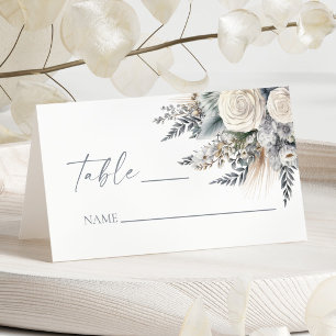 Boho White Rose Floral Flower Garden Wedding Place Card