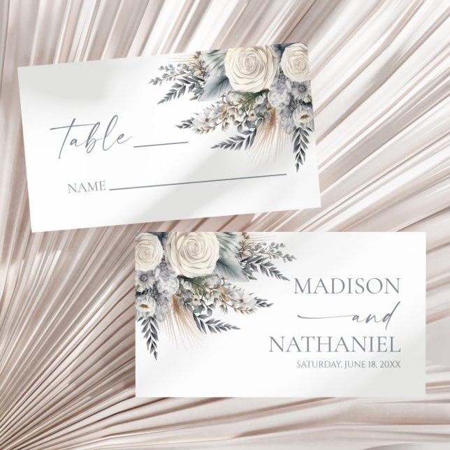 Boho White Rose Floral Flower Garden Wedding Place Card (Creator Uploaded)