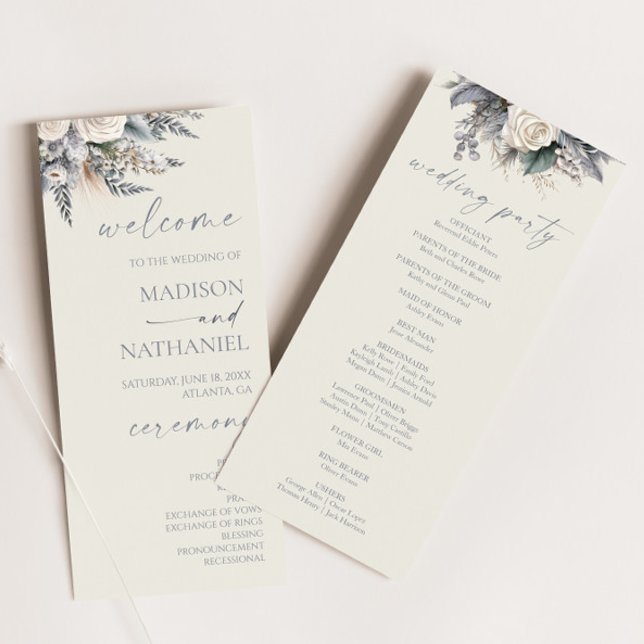 Boho White Rose Floral Flower Garden Wedding Program (Creator Uploaded)