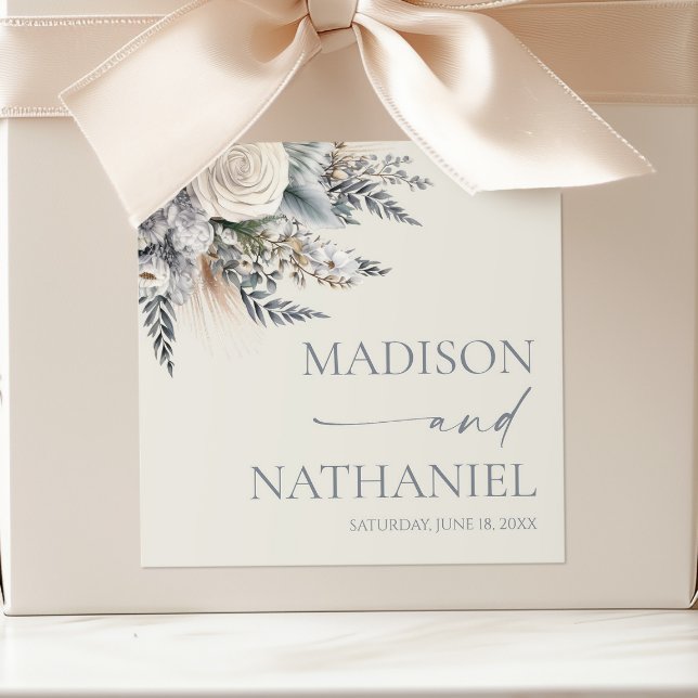 Boho White Rose Floral Flower Garden Wedding Square Sticker (Creator Uploaded)