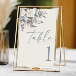 Boho White Rose Floral Flower Garden Wedding Table Number