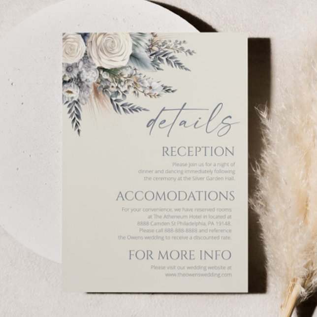 Boho White Rose Floral Flower Wedding Details Enclosure Card (Creator Uploaded)