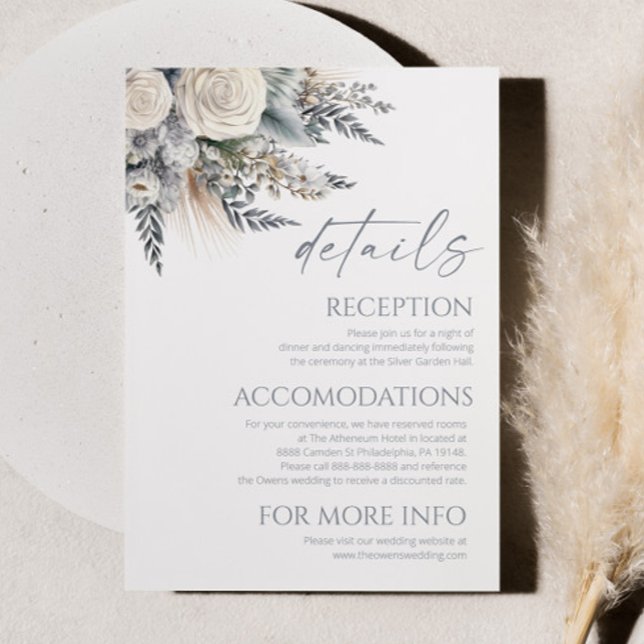 Boho White Rose Floral Flower Wedding Details Enclosure Card (Creator Uploaded)