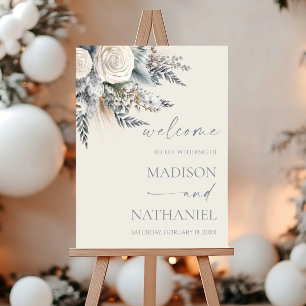Boho White Rose Floral Flower Wedding Welcome Sign