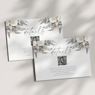 Boho White Rose Floral QR Code Wedding Details Enclosure Card