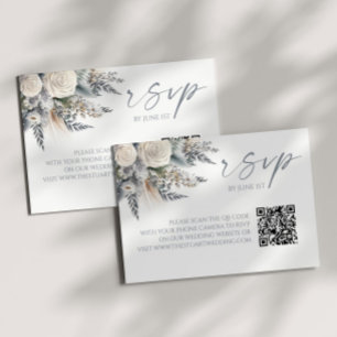 Boho White Rose Floral QR Code Wedding RSVP Card