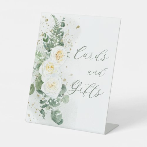 Boho White Roses  Eucalyptus Cards and Gifts Pedestal Sign