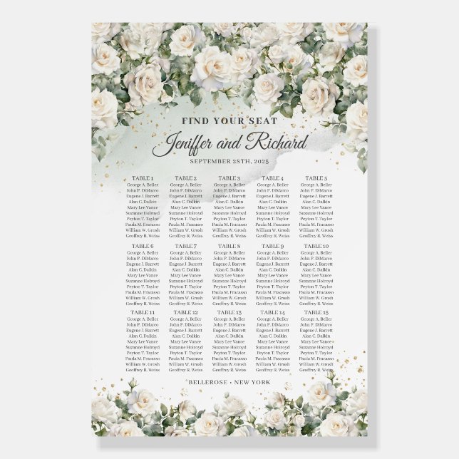 Boho White Roses Floral Garden greenery tables Foam Board (Front)