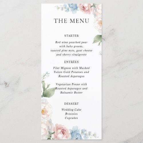 BOHO WHITE ROSES FLOWERS WEDDING DINNER MENU