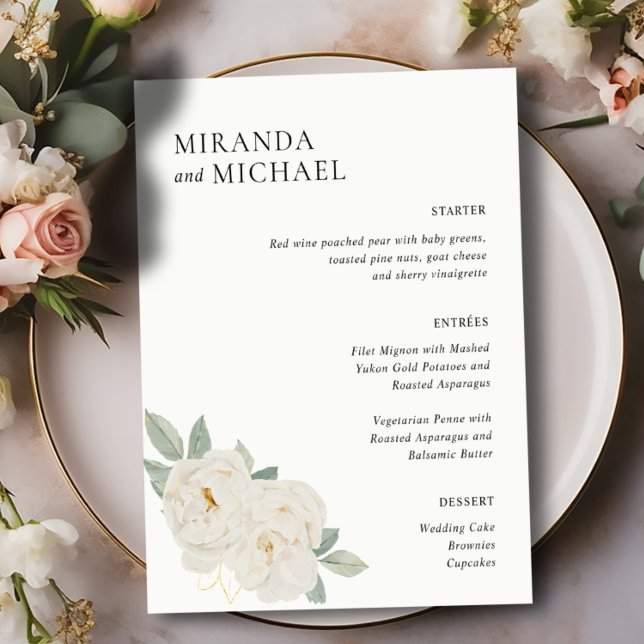 BOHO WHITE ROSES FLOWERS WEDDING DINNER MENU (Creator Uploaded)