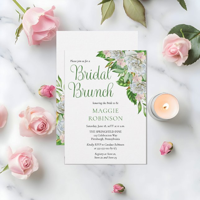 Boho White Roses | Orchids Floral Bridal Brunch Invitation (Elegant White Roses and Orchids Boho Floral Bridal Brunch Invitation - Print | Digital Download)