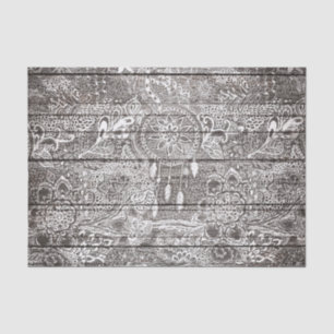 Boho white rustic dreamcatcher floral doodles wood tissue paper