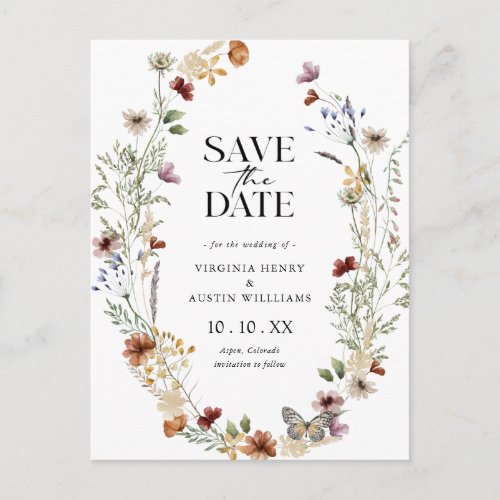 Boho White Save The Date Postcard