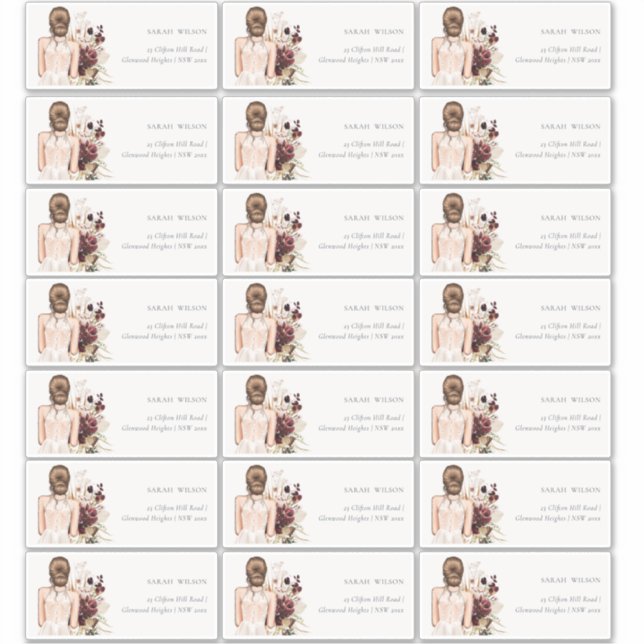 Boho White Wedding Gown Bride Guest Address Sticker (Front)