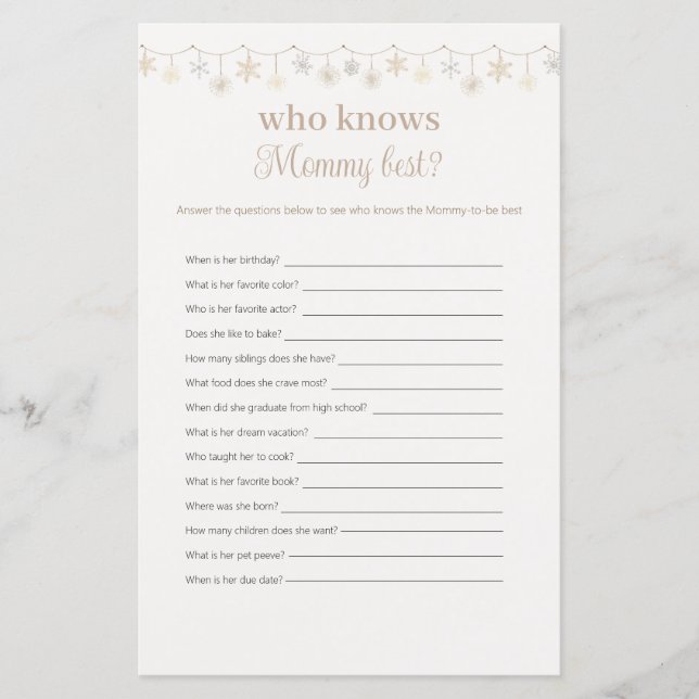 Boho Who Knows Mommy Best Baby Shower Game (Front)