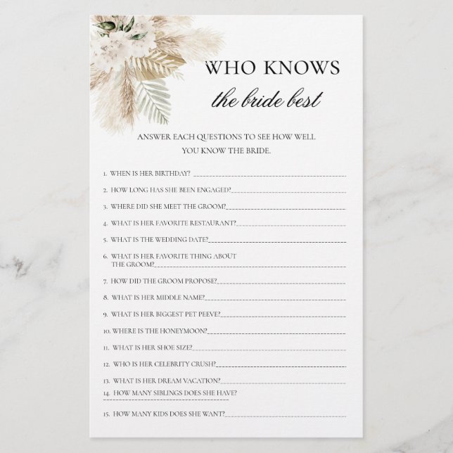 Boho Who Knows The Bride Best game (Front)