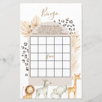 Boho Wild Animals baby shower Bingo Game