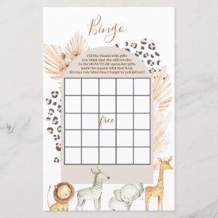 Boho Wild Animals baby shower Bingo Game