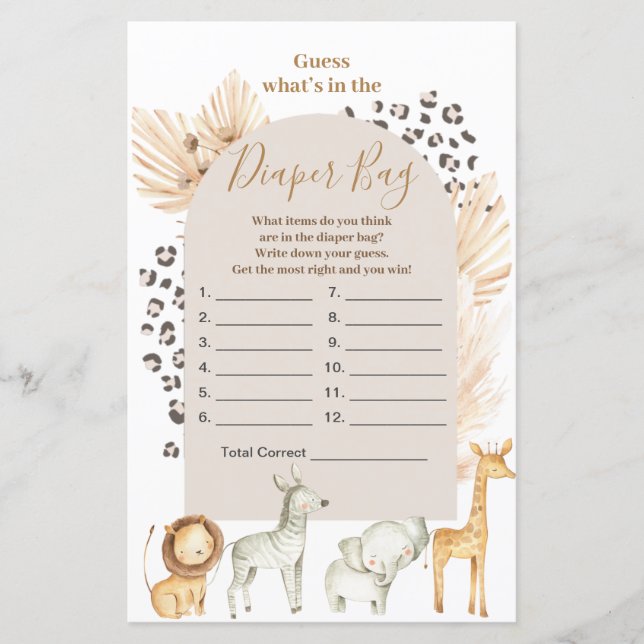 Boho Wild Animals Guess What's In the Diaper Bag (Front)