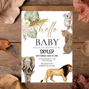 Boho Wild Animals "Hello Baby" Shower Invitation