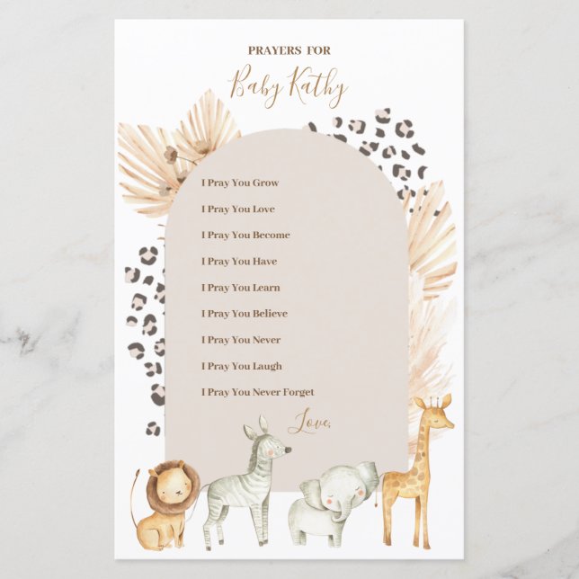 Boho Wild Animals Prayers for Baby Sign (Front)