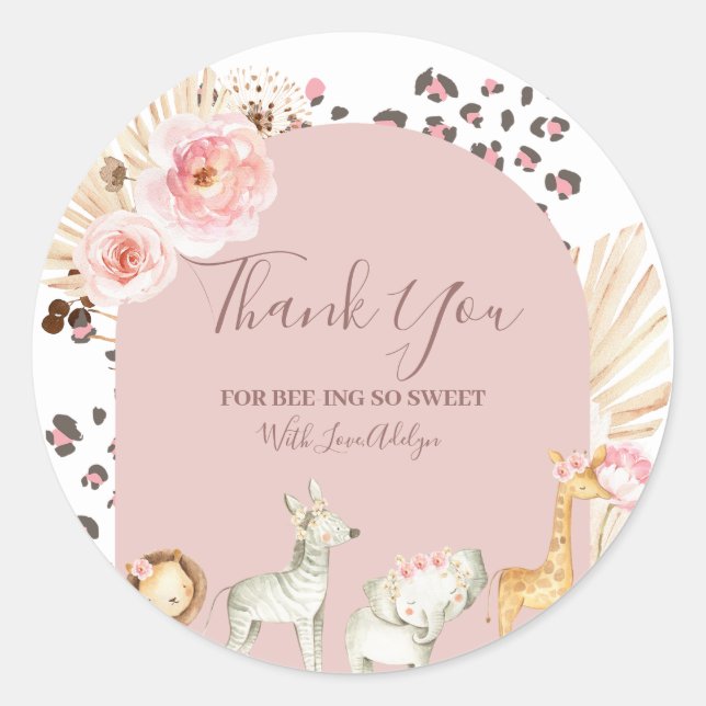 Boho Wild Animals Thank You for being here Classic Classic Round Sticker (Front)
