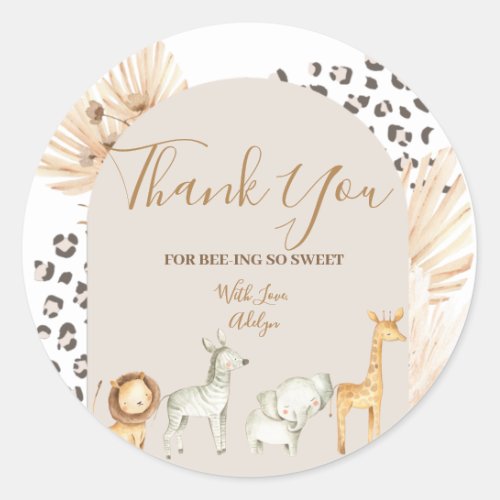 Boho Wild Animals Thank You for being here Classic Round Sticker