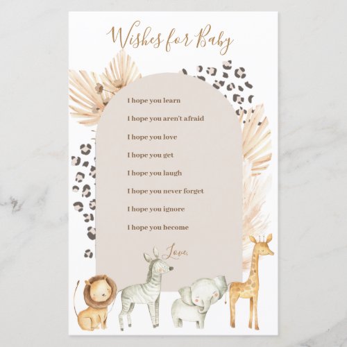 Boho Wild Animals Wishses for Baby Paper Sheet