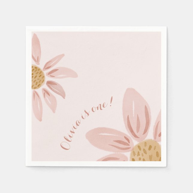 Boho Wild Daisy, Custom 1st Birthday Party Napkins (Front)