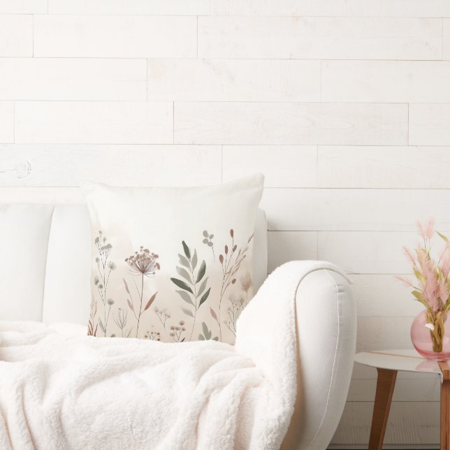 Boho Wild Flower |  Desert Garden Floral Pattern Throw Pillow (Couch)