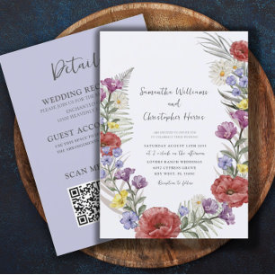 Boho Wild Flower Wreath All-In-One Wedding Invitation