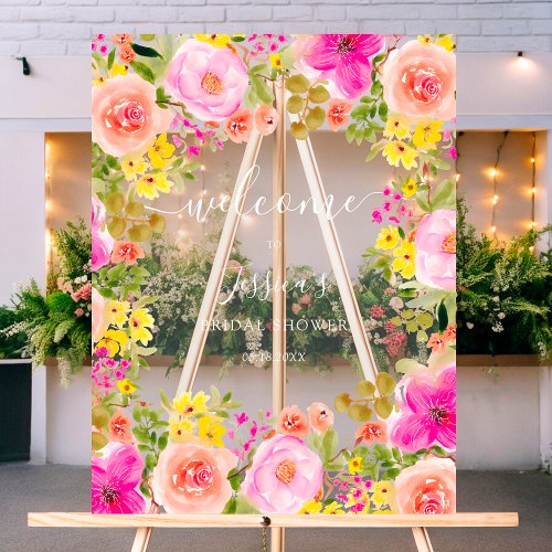 Boho wild flowers garden bridal shower welcome acrylic sign