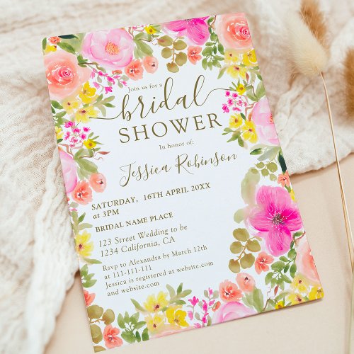 Boho wild flowers garden photo bridal shower invitation