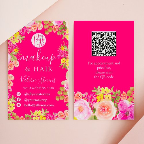 Boho wild flowers garden watercolor makeup hair business card