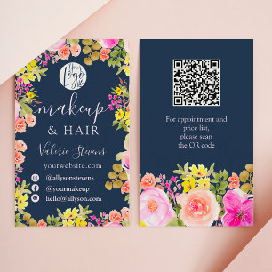 Boho wild flowers garden watercolor makeup hair business card