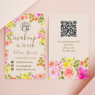 Boho wild flowers garden watercolor makeup hair business card