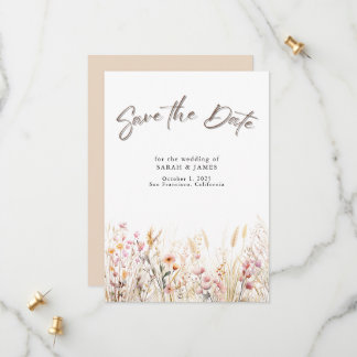 Boho Wild Flowers Save the Date Card | Minimalist