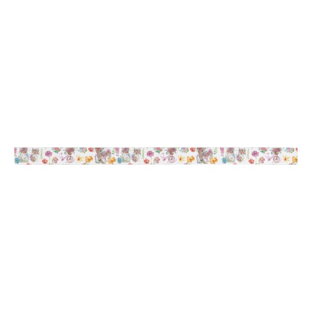 Boho Wild flowers summer vintage bicycle  Grosgrain Ribbon (Front)