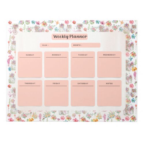 Boho Wild flowers summer vintage bicycle planner Notepad