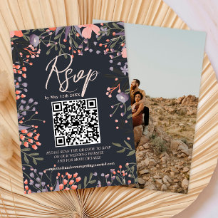 Boho wild flowers wedding photo QR RSVP Card
