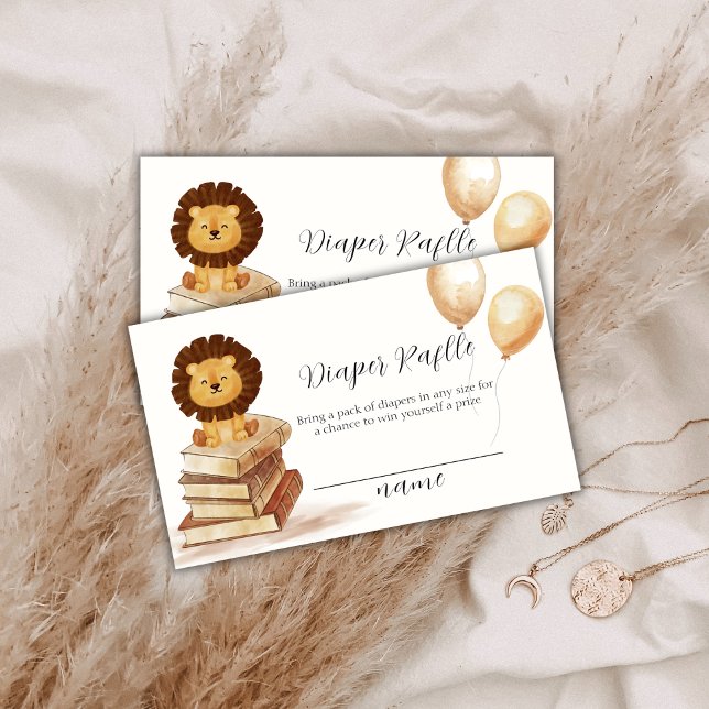 Boho Wild Lion Balloon Diaper Raffle Baby Shower  Enclosure Card (Boho Wild Lion Balloon Diaper Raffle Baby Shower Enclosure Card)