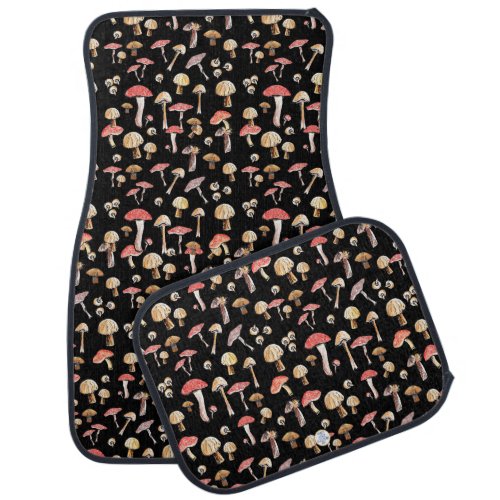 Boho Wild Mushrooms Hand_Drawn Black Cottagecore Car Floor Mat