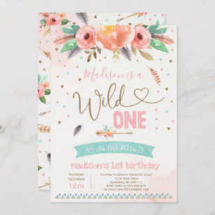 Boho Wild One Birthday Invitation Watercolor Boho