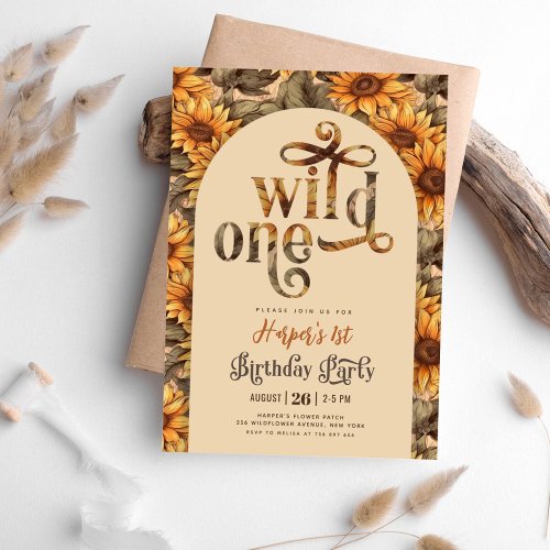 Boho Wild one Daisy Wild Flower First Birthday Invitation